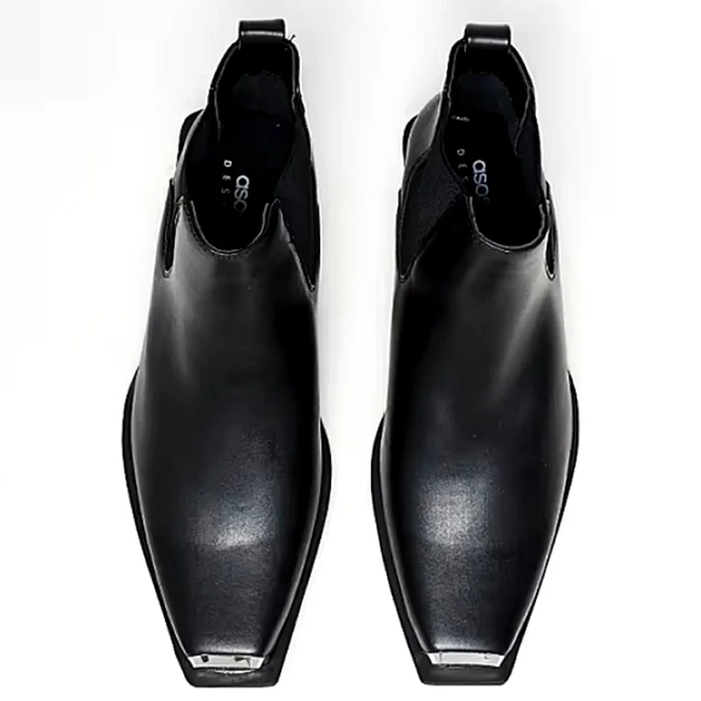 New w/o Box Asos Design Men's Cuban Heel Faux Leather Western Chelsea Boots